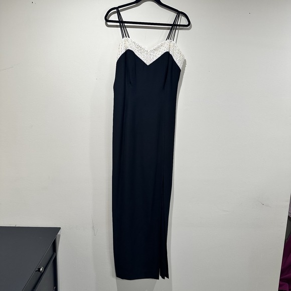 Reggio Dresses & Skirts - Women's Classic Black Dress With White Beaded Detailed Neckline Sz 12 Formal